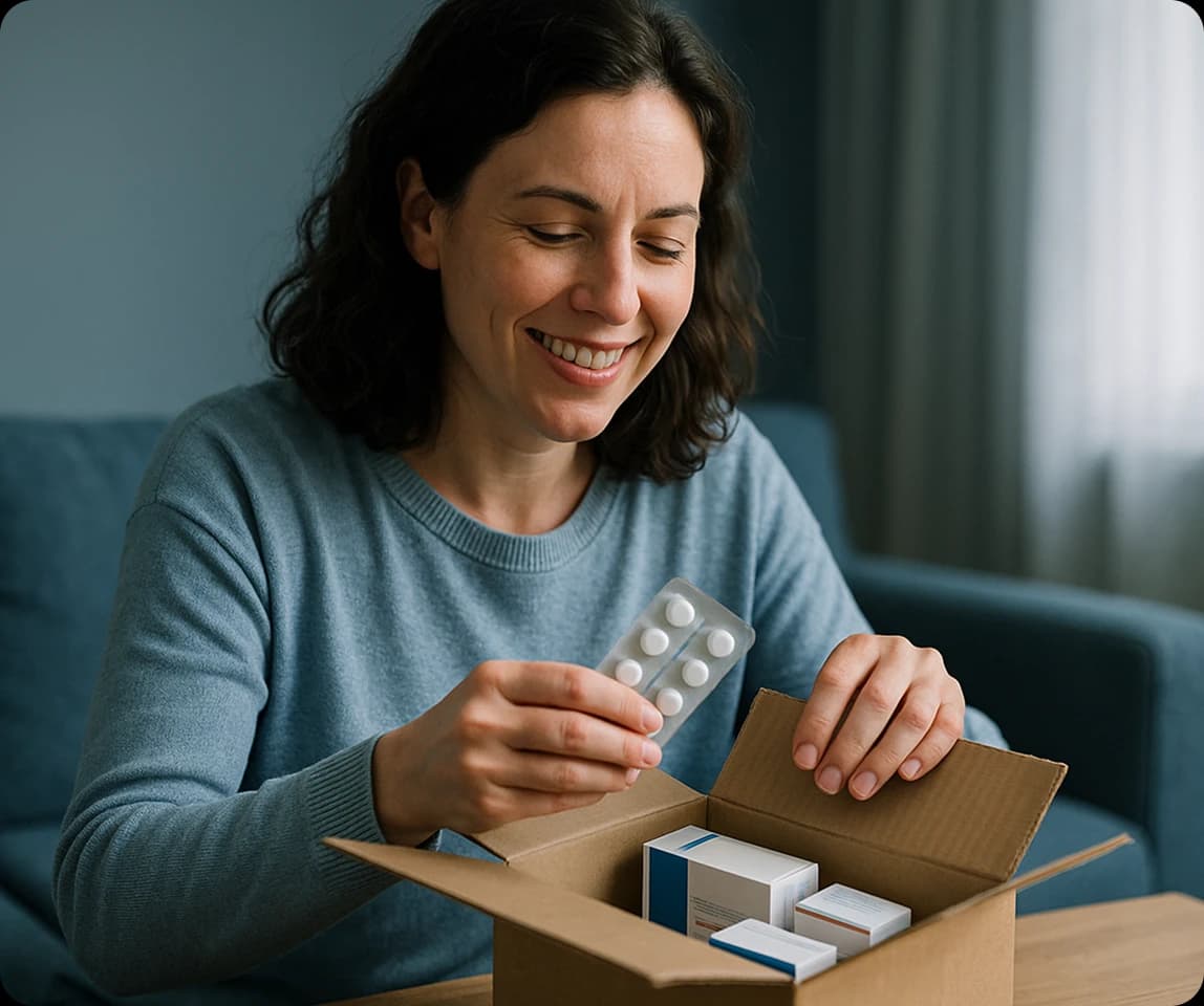 Mulher segurando medicamentos