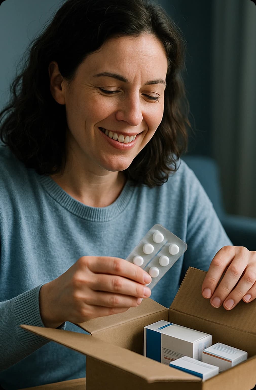 Mulher segurando medicamentos